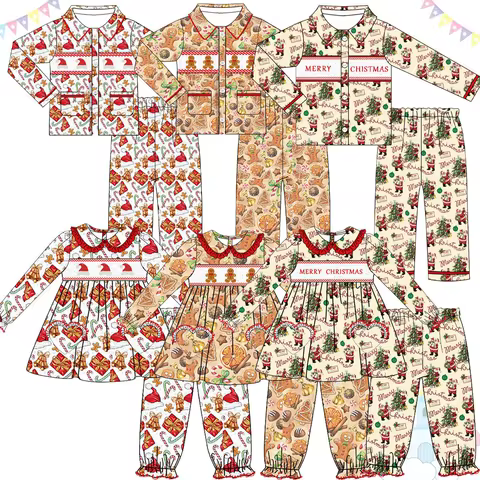 Boutqiue Casual Christmas Pajamas Kids Long Sleeve Long Pants Boys Girls Set Sibling Pajama Set