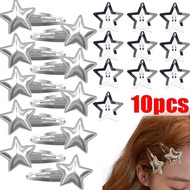 Y2K Silver Stars BB Clip Hairpins Korean Cute Leather Star Barrette Hair Clip Fashion Hairpin Headwear For Girl Hair Accessoires Hair Accessories