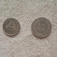 Koin 20 cents Singapore 1967 dan 1985 sepaket