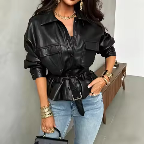 Women's Leather Jacket Women's Spring New Autumn Jacket Leather Top Women's Motorcycle Leather Jacke