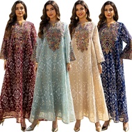Dubai Embroidered Luxury Woman Evening Dress Mesh Sleeve Abaya Morocco Fashion Women Clothing 2025