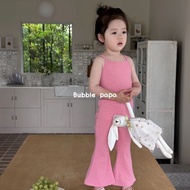 2PCS 1-3-7 Years Old Girls Summer Sling Set Cute Nine-point Bell Bottoms Fashion Baby Pink Color Sli