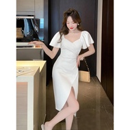 Korean long dress white dress for woman casual dress plus size dress for civil wedding party dress