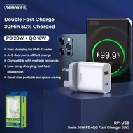 REMAX RP-U68 Surie PD 20W PD+QC Fast Charger USB+Type-C Charging Port (1C 1A) UK Plug Charger