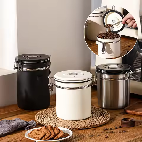 1.2/1.5/1.8L Stainless Steel Coffee Bean Can Large Capacity Coffee Storage Container Sealing Coffee 