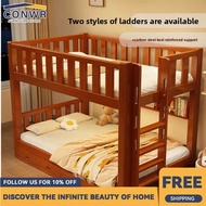 CONWR Kids Bunk Bed Full Solid Wood - Same Width Double Decker with High Guardrail, Safe Twin Loft B