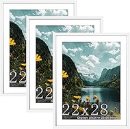 Picrit 22x28 Frame 3 Pack, White Poster Frame, Display Poster 18 x 24 with Mat or 22 x 28 Without Ma