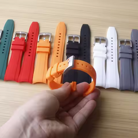Watchband White Silicone Rubber Strap Blue Green Orange Red Watch Band for Rolex Tissot Tudor Curved