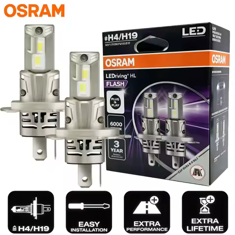 OSRAM FLASH LED H4 H19 Car Headlight P43t PU43t 6000K Cool White 1:1 Small Design LED High Low Beam 