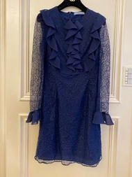 義大利Blumarine 絲質蕾絲藍色典雅洋裝 38 號
