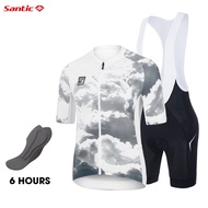 Santic ชุดปั่นจักรยานผู้ชาย เสื้อจักรยานและกางเกงบิบ ปั่นได้ 5 ชั่วโมง เบาะ 4D ระบายอากาศ ชุดจักรยาน