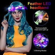 【Ready Stock】ZIR Mall Original LED Flower Feather Wreath Headbands Neon Angel Halo Christmas Blinking Light Party Wedding Birthday Gift Club Bar Decor for Women