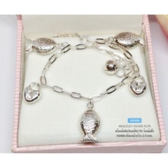 92.5% Silver Bracelet Boat Pattern Heart And Fish Chain Heavy 2 Dimes (Thai Work) H0498