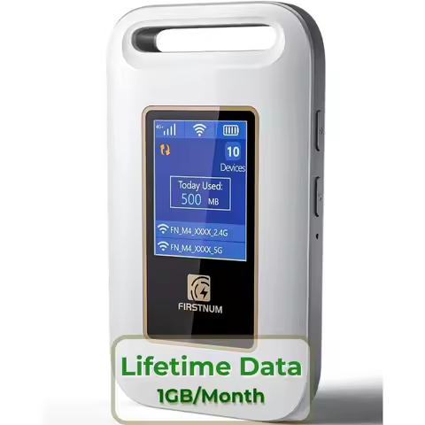 Portable 4G LTE ESIM WiFi Hotspot for Global Travel, 1GB Free Data, Supports Up to 10 Devices