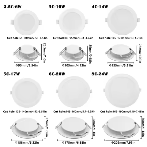 LED ultra thin recessed downlight AC100-240V panel light 6W-24W ultra bright warm white light can be