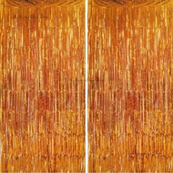 Orange Foil Fringe Curtain Backdrop Metallic Tinsel Foil Fringe Streamers Curtains Birthday Graduati