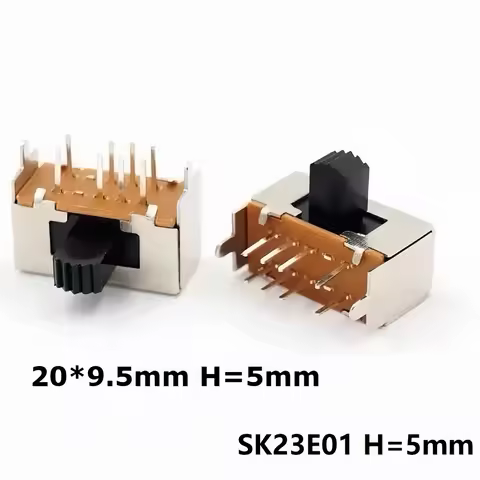 5-Piece, Mini Slide Switch 20x9.5x5.0mm 8Pin Micro Toggle Switch 2P3T H=5mm DIP SK23E01