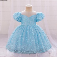 MQATZ Summer Orange 1st Birthday Dress For Baby Girl Clothes Puff Sleeve Baptism Princess Dress Flow