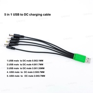 5 in 1 20cm USB male to 5 way DC 5.5x2.1mm 4.0x1.7 3.5x1.35mm 2.5x0.7mm 2.0x0.7mm DC male power char