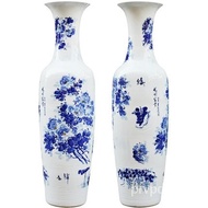 Jingdezhen Ceramic Gate Hall Living Room Floor Vase Blue and White Lotus Vase Company Welcome Decoration