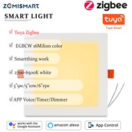 Zemismart Tuya Zigbee 15W LED หลอดไฟ Downlight อัจฉริยะ CCT + RGB โคมดาวน์ไลท์ไฟติดเพดานพร้อมแผงสี่เ