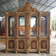 LEMARI HIAS PINTU 4 KACA KAYU JATI FINISHING MEWAH BUFET TUMPUK CABINET DEKORASI KABINET INTERIOR RU