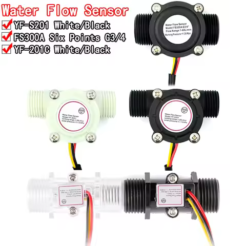 Water flow sensor flowmeter Hall flow sensor 4/6 points G1/2/3/4 Water control 1-30L/min 2.0MPa YF-S