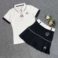 Set Bộ Váy Thể Thao Xếp Ly Và Áo Có Cổ Tay Ngắn M.albon Chơi Cầu lông Tennis Golf Vải Thun Cao Cấp -