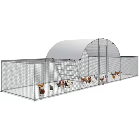 23ft Metal Chicken Coop 3-Room Dome-Roof Poultry Pen Large Hen Run Enclosure Walk-in Galvanized Duck