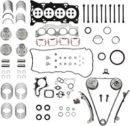 Engine Timing Chain Kit w/VVT Head Gasket Bolts Set Pistons Bearings Fit For Toyota Camry Highlander