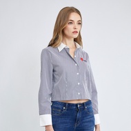 ELLE เสื้อเชิ๊ตสตรีผ้า COTTON YARNDYE แขนยาว ทรง Crop ปักโลโก้อก ELLE รุ่น W3B225 (มีให้เลือก2สี)