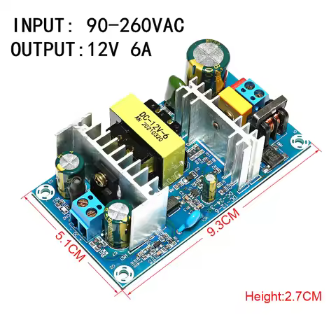 72W Power Supply Module AC 90-260V to DC 12V 6A AC-DC Switching Power Supply Board Promotion DC-12V-