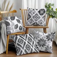 4pcs Abstract Black White Grey Geometric Throw Pillow Covers, Soft Peach Velvet Fabric, Single-Sided