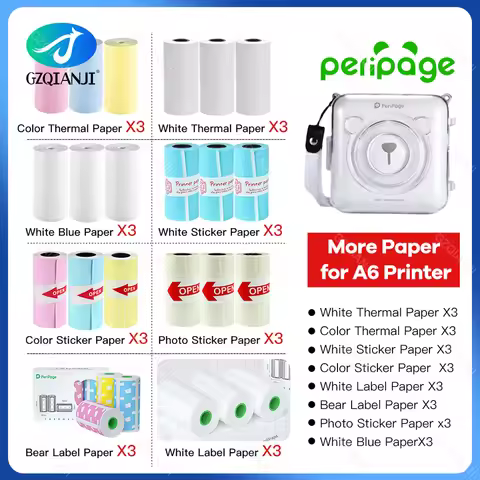 Peripage A6 A8 A2 Paper 58mm Label Sticker Notes Color Photo Printer Adhesive Papers White Receipt B