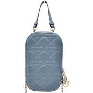 Dior Cannage 藤格紋手機包單肩包，皮革，藍色皮革/金色五金，女士 [二手]