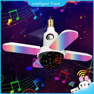 Four-leaf Ceiling Fan Music Lamp Folding Wireless RGB LED Projection Ceiling Fixture Lights With Remote Control For Home Decor