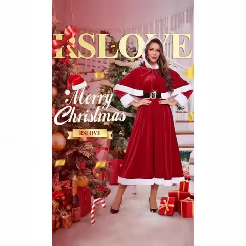 Women'S Christmas Costume Outfit Adult Grinch Costume Hooded Long Gown For Holiday Party Show Red Wh