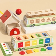 Montessori Toys Wooden Play House, Ball Coin Drop Toy House Object Permanence Box for Infant Babies 6-12 Months, Shape Sorter Toy