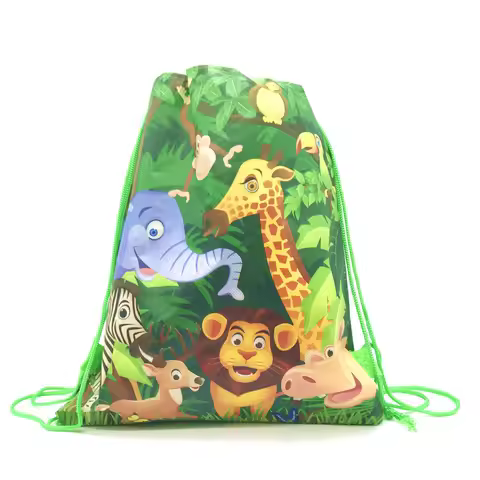 12/60Pcs New Lion King Zoo Forest Animal Theme Non-woven Fabrics Bag Drawstring Backpack Party Gift 