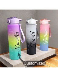 1000ml/35oz Personalized Customized Large Capacity Gradient Frosted Water Bottle With Straw, Portabl