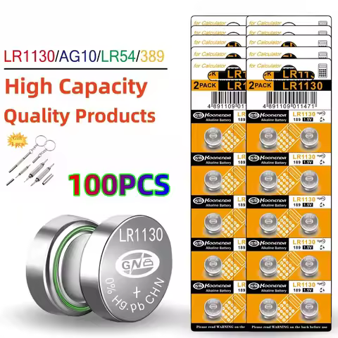 High Capacity 6-100Pcs AG10 Button Cell Batteries LR1130 Button Cell Battery 1.5V 1130 Battery Butto