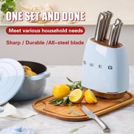 SMEG Pastel Blue Stainless Steel 7-Piece Knife Block Set Chef's Knife Bread Knife Cheese Knives smeg