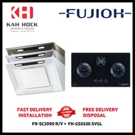 FUJIOH FR-SC2090 R/V 900MM INCLINED DESIGN COOKER HOOD + FH-GS5530 SVGL BLACK GLASS GAS HOB BUNDLE
