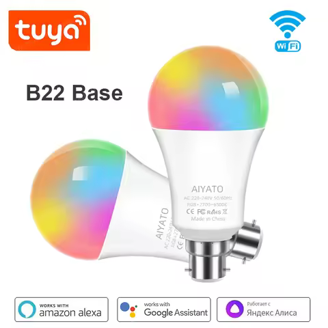 B22 Base UK TUYA Wifi Smart Bulb Bluetooth lamps Led RGB Smart Light 220V Alexa Google Assisatnt Voi