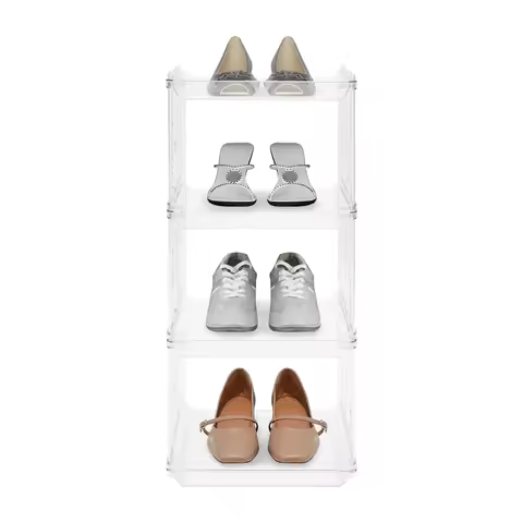 Shoe Storage Cabinet 4 Tier 28x26x65cm, Narrow Vertical Slim Shoe Holder Clear PET for Corner Entryw