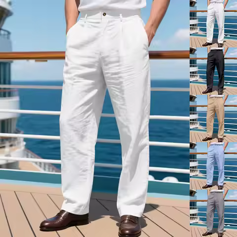 2025 Autumn New Men's Pants Premium Linen Straight Nine-point Pants Breathable Gurkha Casual Loose B