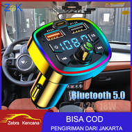(Dikirim Dari Jakarta) Mobil Bluetooth 5.0 Charger FM Transmitter PD 18W Tipe-C Dual USB 4.2A Warna-warni Cahaya Sekitar Pemantik Rokok MP3 Pemutar Musik