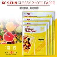 CUYI RC Glossy Photo Paper 260gsm Inkjet Resin Coated Photo Paper 3R/4R/5R/A4 Size (20sheets)