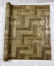 Karpet Plastik Lantai Vinyl Motif Kayu Meteran Multifungsi Perlak Meja