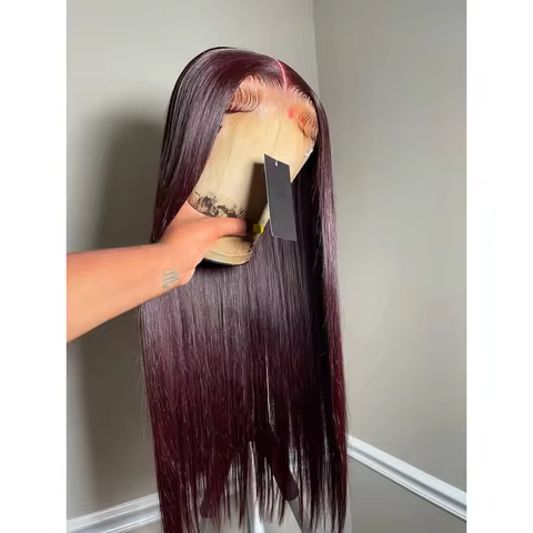 200% 99J Burgundy Lace Frontal Wig 13x4 Straight Lace Front Wig HD Transparent Lace Wine 99J Colored